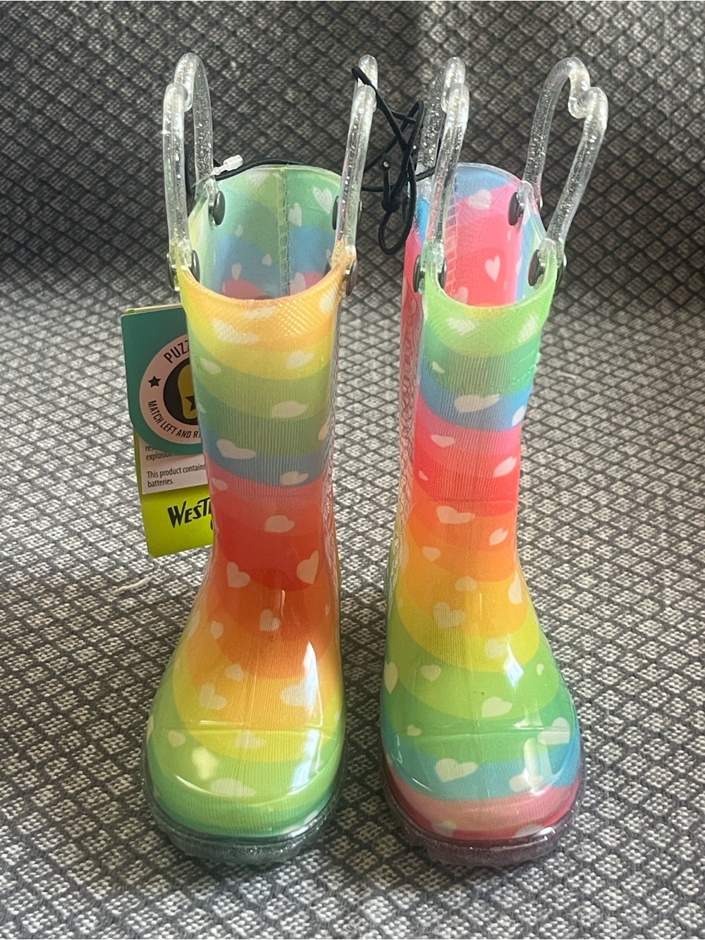 Western Chief Rainbow Heart Light-Up Girls Rain Boots